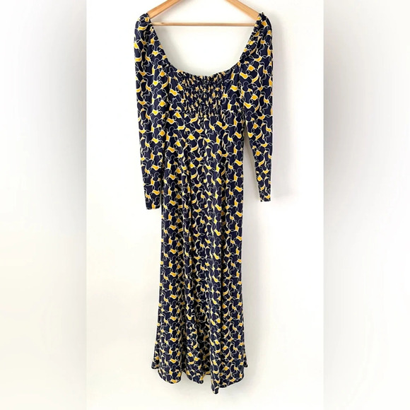 STAUD | Josephine Navy Abstract Wave Long Sleeve Cutout Slit Dress New NWT 2 - Picture 7 of 12